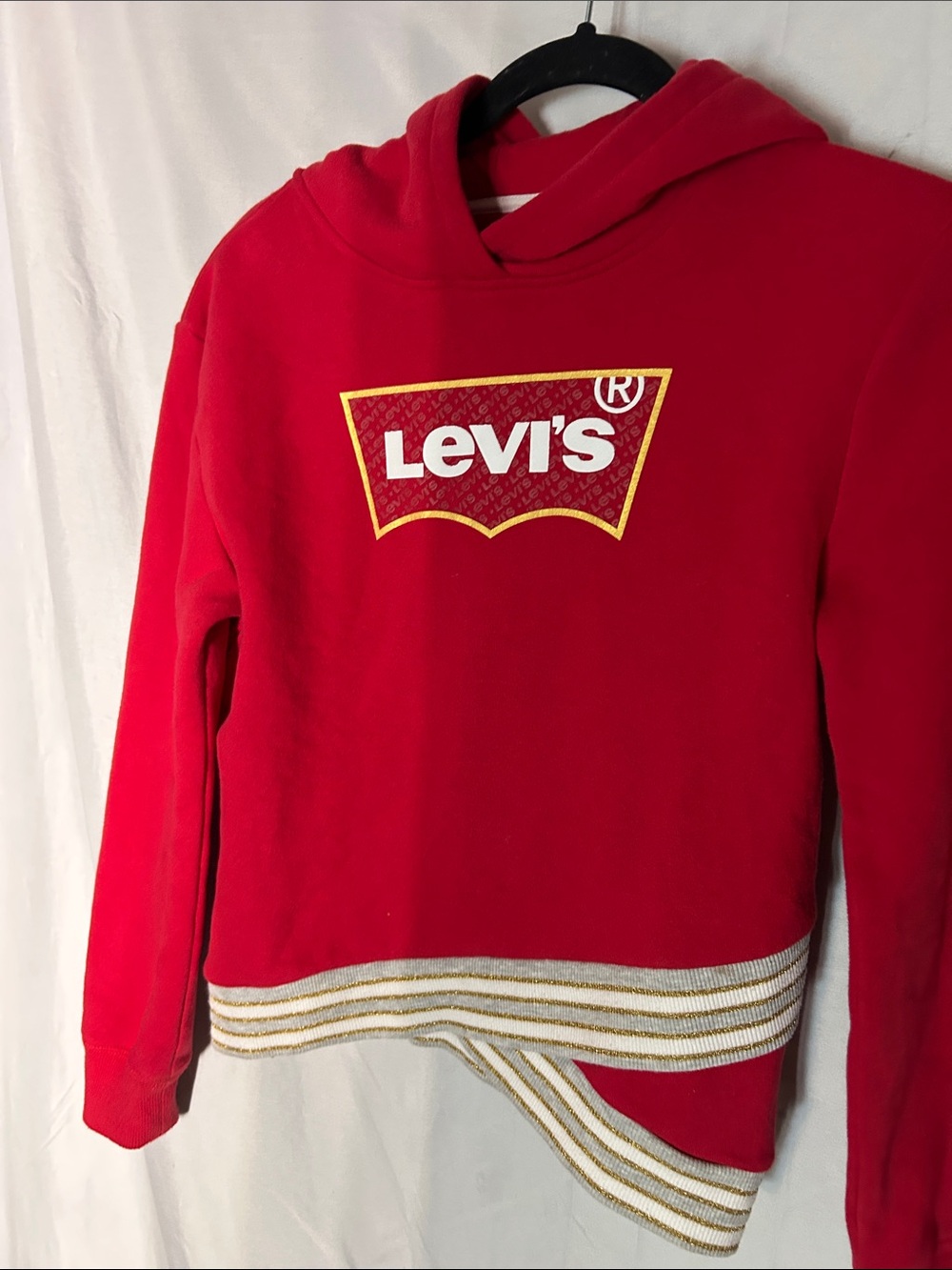 Levi's Red Hoodie with Gold-Trimmed Logo